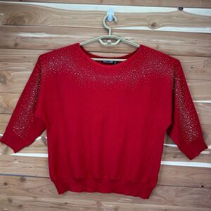 New-7th Avenue Design Studio Sweater Womens‎ Red Silver Spangle Holiday Sz XL